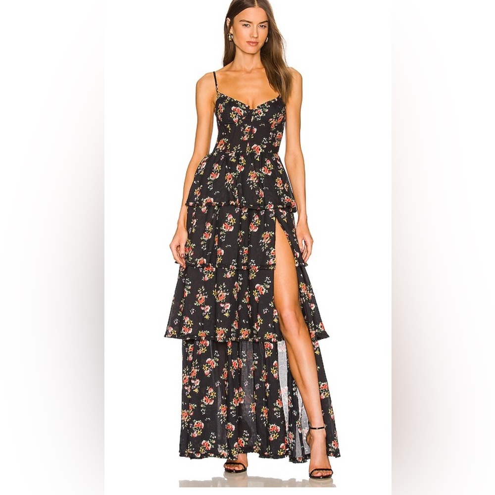 V. CHAPMAN Floral Black Tiered Catarina Maxi Dress Size 6 NWT